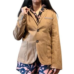Wall Street Collection Corte Moderno‎ Modern Fit Brown Cotton 2 Button Blazer 6
